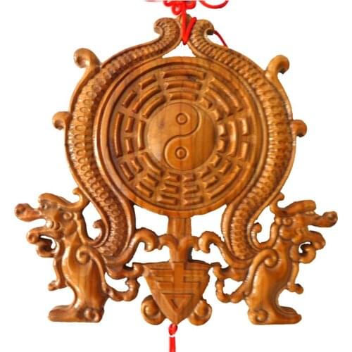 Long Yi Zhaocai Wangcai mahogany Ssangyong desktop mirror window carving Pendant 2060021 Feng Shui Sha solution