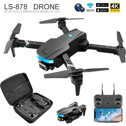 LS-878 LED Altitude Hold Rc UAV Drone Longue Distance WiFi FPV Quadcopter With Camera Follow Me Dual HD 4k Mini Helicoptere Toy