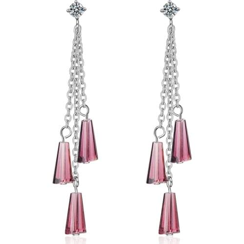 KOFSAC Fashion 925 Sterling Silver Earrings For Women Personality Sweet Purple Crystal Earring Long Tassel Ear Line Jewelry Gift