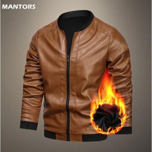 Mens Leather Jacket Thick Fleece PU Coat Autumn Winter Motorcycle Jacket Male Casual Outerwear Coat Mens Masculine Jacket 5XL