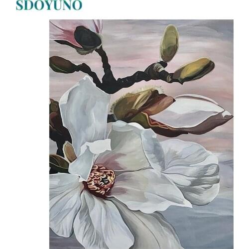 SDOYUNO Oil Paint By Numbers Kits Flowers Painting By Numbers On Canvas Frameless 60x75cm Hand Painting DIY Home Decor