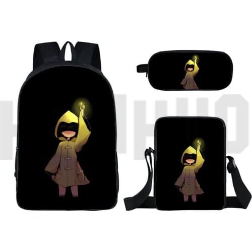 3D Printed Game Little Nightmares 2 Backpack 3 Pcs Set 16 Inch Anime Travel Bookbag Bagpack Schoolbag Pencil Case Shoulder Bag