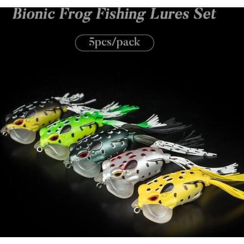 5/Pack Fishing Lure Set Soft Plastic Frog Lures Topwater Bionic Swaim Bait for Bass Salmon Freshwater Saltwater Fishing Bait