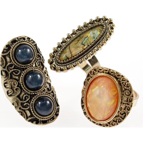 3 Pcs/set Luxury Big Pink Crystal Vintage Wedding Rings Set For Women Fashion Jewelry Gold Color Exaggerate Stone Rings Set Gift