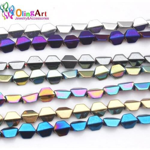 OlingArt 6MM 40pcs/lot Shield shaped beads metal mixed color AAA quality Natural Hematite Stone DIY Necklace Jewelry Making