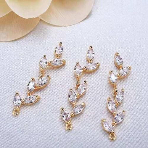 18K Real Gold Filled Color-Preserving 34MM Zircon Leaf Necklace Charms Pendants DIY Jewelry Making Findings Accessories