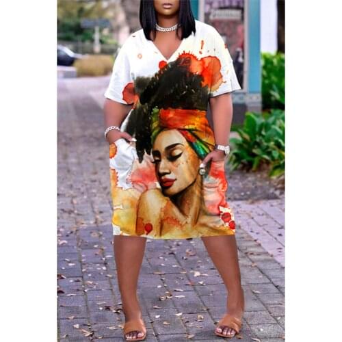 Hot Bohemian Casual Dress 3D Printed Fashion Women Short Sleeve Dresses Sexy Girls Knee-length Boho V-Neck Loose Beachwear Dress