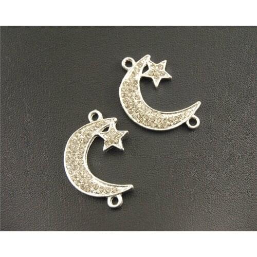 10 pcs Silver Color gold plated Rhinestone Moon Crescents Connector Bracelet Charm for jewelry necklace findings RS335