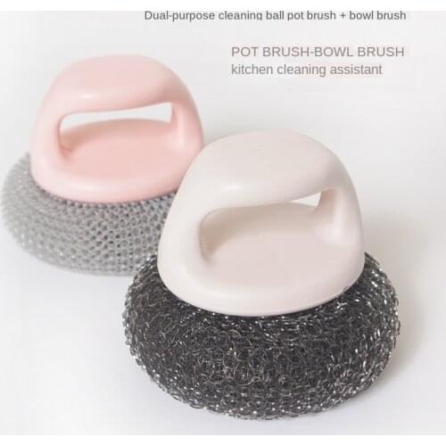 Wire Ball Brush With Long Handle Pan Cleaning Brush Dish Handle Washing Brush Stainless Steel Wire Ball Kitchen Cleaner