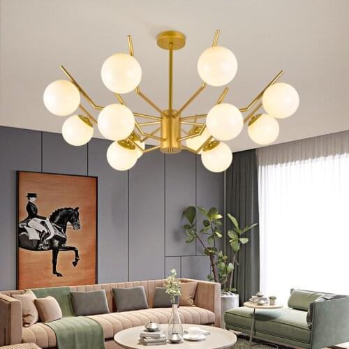 Modern chandelier living room dining room bedroom glass ball LED ceiling light E27 Nordic Ceiling chandelier golden hanging lamp