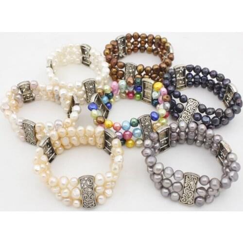 8mm-9mm Real Pearl Bracelet stone Handmade Stretch 7.5" Beauty Multi Color