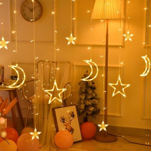 3.5M LED Moon Star Curtain Light Christmas Garland String Lights For Bedroom Holiday New Year Wedding Party Decor EU Plug 220V