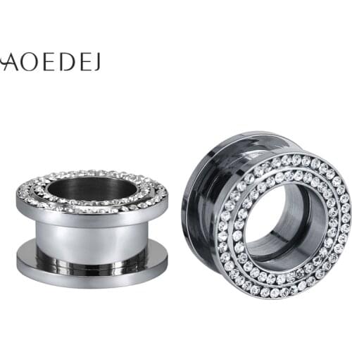 AOEDEJ 316L Stainless Steel Ear Tunnel Plug Cubic Zirconia Ear Expander Stretcher Piercing Flesh Tunnels Body Piercing Jewelry