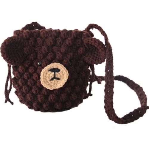 BomHCS Knitted Art Bag Brown Bear Purse Shoulder Storage
