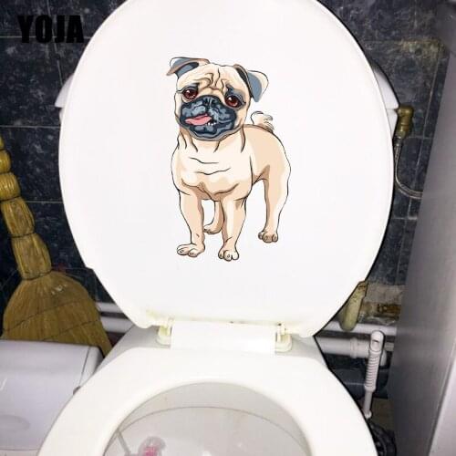 YOJA 16×24.5CM Cute Purebred Pug Wall Stickers Accessories Creative Cartoon Home Toilet WC Decor T1-2915