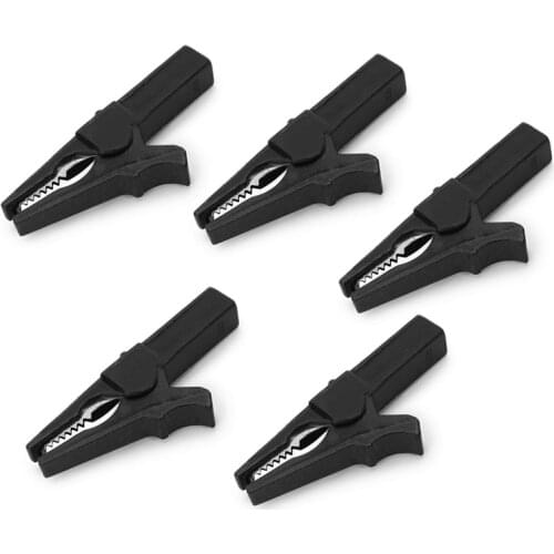 5pcs Black Plastic Alligator Clips 55mm Electrical Crocodile Clamp For Test Probe Lead