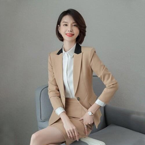 Ladies suit autumn and winter new fashion long-sleeved single buckle waist professional temperament short skirt two-piece