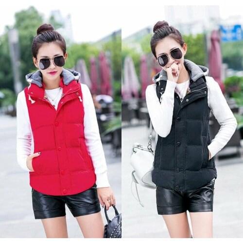 Women Thick Vest Hooded Jackets Waistcoat Top Slim Down Cotton Coat Winter Warm