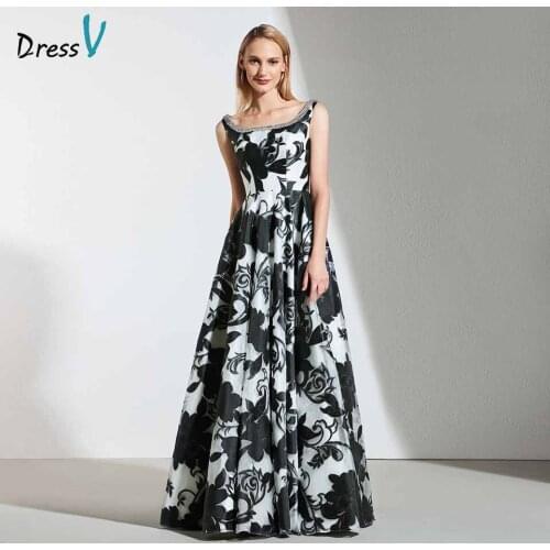 Dressv elegant a line evening dress square neck beading appliques flower print wedding party formal dress evening dresses