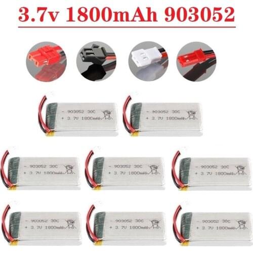 10Pcs 3.7v 1800mAh Rechargeable Battery for SYMA X5SW X5 X5S X5C M18 H5P KY601S 903052 3.7v Lipo battery with JST/XH2.54 Plug
