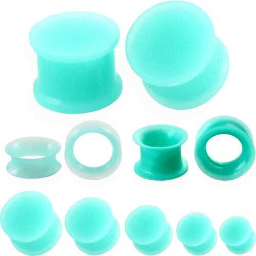 2Pcs Silicone Ear Flesh Tunnel Flexible Hider Plugs Piercing Green Hollow Tunnel Gauges Ear Expander Stretcher Piercing Jewelry