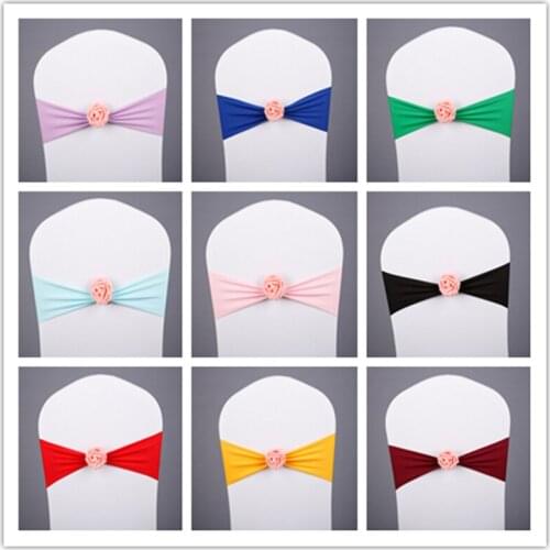 50pcs Elastic Lycra Wedding Chair Cover Sashes Bands Wedding Party Birthday Xmas Chair Decoration Bow Knot Of Chair Fajas