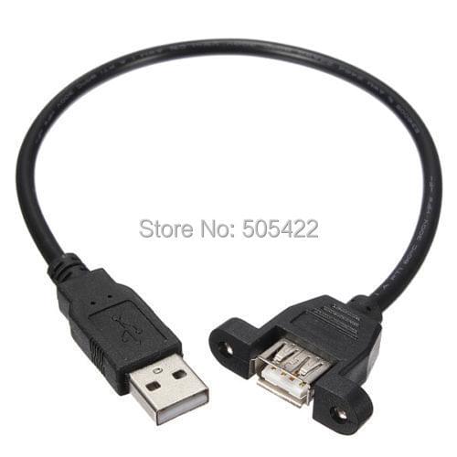 50pcs/lot USB 2.0 A Male Plug to A Female Socket Panel Mount Adapter 30cm Extension Cable wholesale
