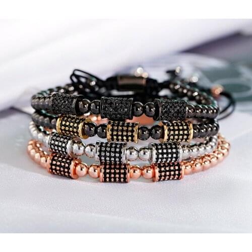 5MM Golden Color Copper Bead Bracelet Copper Inlaid Black Zircon Cylindrical Decoration Adjustable Bracelet 2020 Jewelry Gift