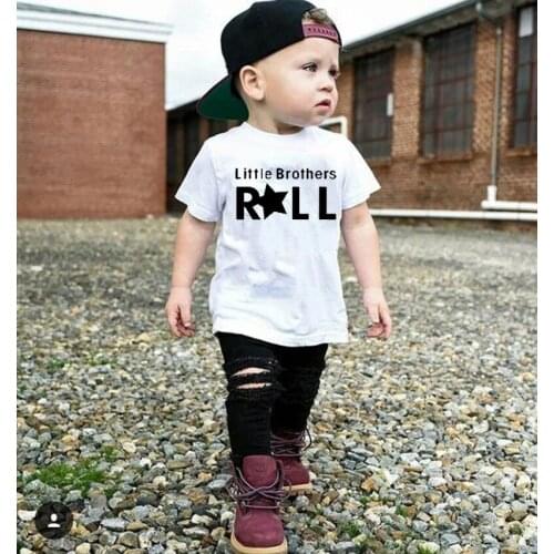 Clothing for Boys Girls Cute Baby Little Brother Roll Print Boys Fun T-shirt Summer Kids White Casual Round Neck New Tee Shirt