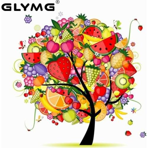GLymg D Craft Diamond Painting Cross Stitch Fruit Color Tree Diamond Embroidery Square Full Drill Restaurant Decor Mosaic Kit