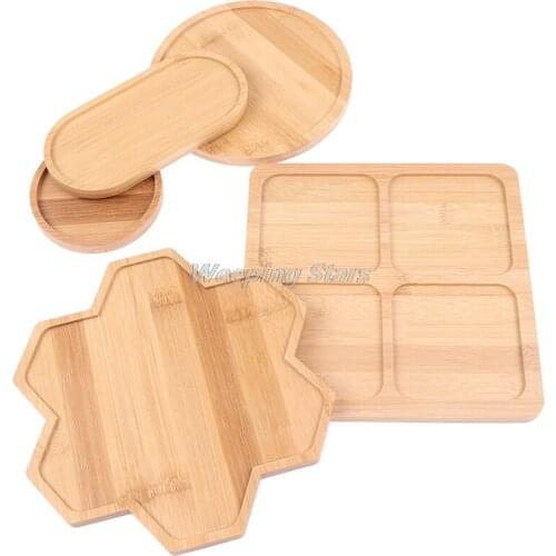 Natural Bamboo Round Square Bowls Plates For Succulents Pots Trays Base Stander