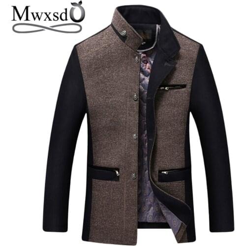 Mwxsd autumn winter Men wool Jacket mens warm woolen stand Collar jacket men thick overcoat