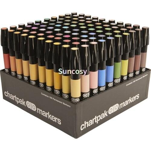 AD Marker The Original Chartpak, Tri-Nib, 100 Assorted Colors In Slot Caddy, 1set (AD100)