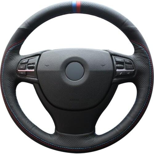 Non-slip Durable Black Natural Leather Black Suede Car Steering Wheel Cover For Bmw F10 523li 525li 2009 730li 740li 750li