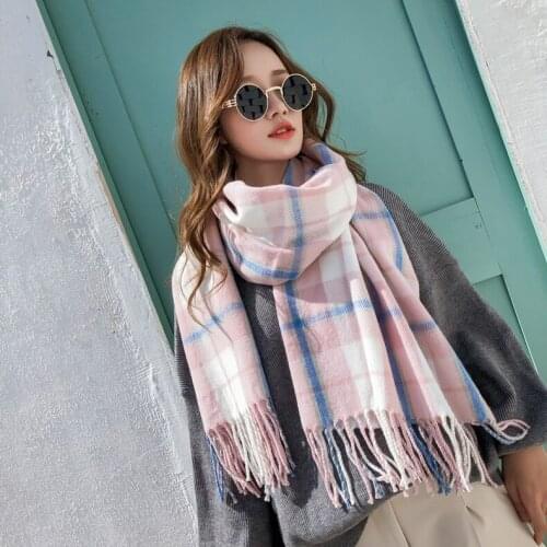 New Autumn Winter Fringed Double-sided Cashmere Pashmina Scarves Plaid Scarf Women Thick Warm Long Shawl Wraps Bufanda Mujer