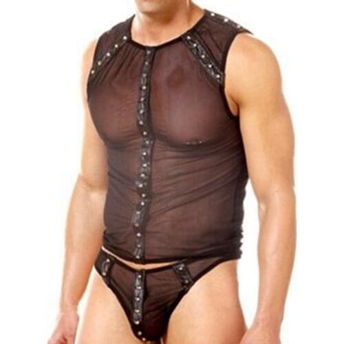 New Sexy Mens Faux Leather Bodysuit Erotic Leather Lingerie Gay Male Costume Fetish Bondage Nightclub Pole Dancing Clothes