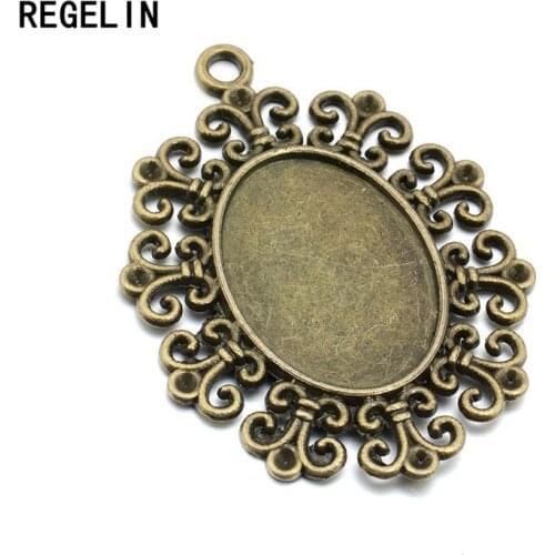 REGELIN Antique bronze Pendant Blank Settings Cabochons Bases Bezel Trays 10pcs Fit 18x25mm Cabochon Cameo DIY Necklace Making