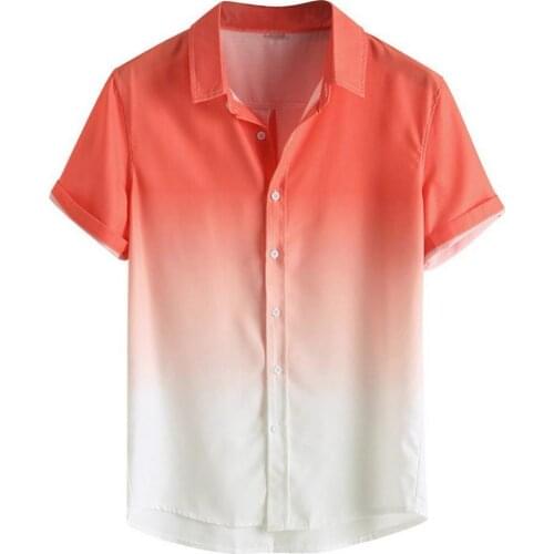 Stylish Men Short Sleeve Turn Down Collar Gradient Color Print Buttons Shirt