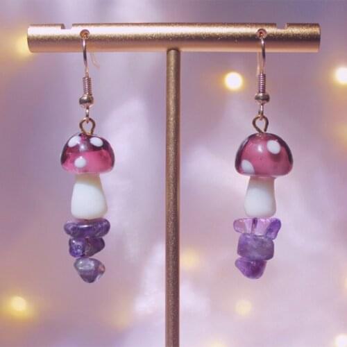 Glass Mushroom Quartz Pendant Earrings | SHOPBOP Goblin Kawaii | Fairy Trash | Fairy Core | Copycat Core