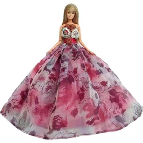 Wine Floral 11.5" Doll Dress Princess Outfits For Barbie Clothes Wedding Party Gown 1/6 BJD Dolls Accessories Kids Playhouse Toy