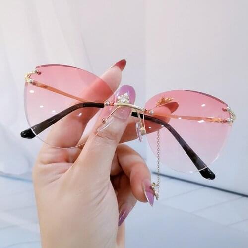 Women Sunglasses Fashion Cat Eye Frameless Glasses Vintage Ocean Lenses Luxury Designer Men Decorative Driving Eyeglasses UV400