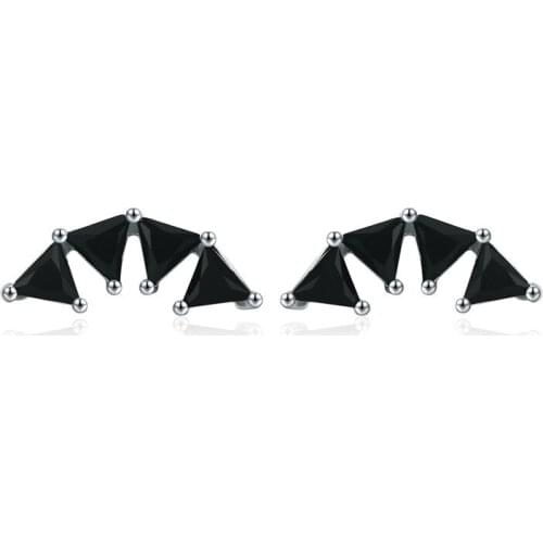 SODROV 2019 Triangle 925 Sterling Silver Black Spinel Engagement Earrings for Women Fine Jewelry Bijoux I056