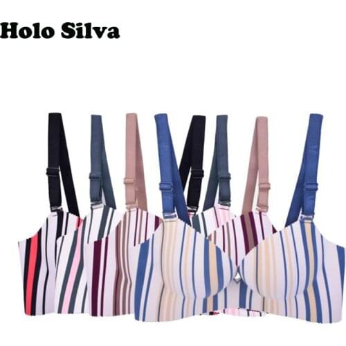 Seamless Comfort Push Up Small Breast Women Wire Free Bra One-Piece Bras Push Up Young Girls Underwear Sexy Lingerie Striped Bra