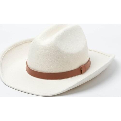 Winter and Autumn White Wool Fabric Flanged Denim Hat in Europe and America Jazz Felt Hat for Men and Women Stage Moulding Hat