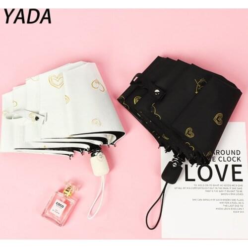 YADA 8 Bone Love Heart Pattern Automatic Umbrella Folding UV Rainproof Heart Umbrellas For Women Parasol Sun Umbrella YD210023