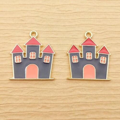 10pcs 22x24mm enamel ghost house charm for jewelry making crafting fashion earring pendant cute necklace charm bracelet charms