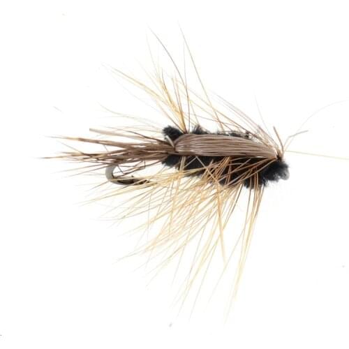 10PCS #6 Insect Bait Trout Flies Barbed Fishhook Woolly Worm Brown Caddis Nymph Fly Deer Hair Beetle Trout Fly Fishing Bait