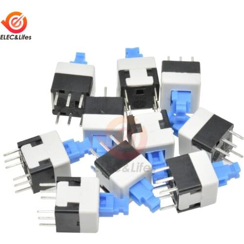 10Pcs Square 8x8mm 6 Pin Self-locking Button Switch Blue Cap DPDT Mini Push switch for Multimeter