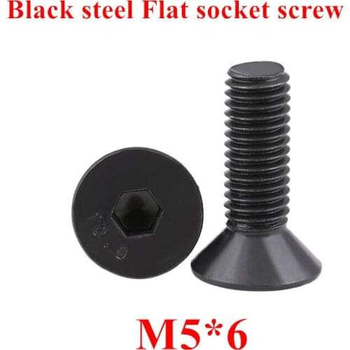 100pcs M5*6 Black Bolts DIN7991 Black steel 10.9 grade M5x6mm Hex socket flat head cap screw Countersunk head Screws Bolts