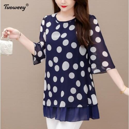 2021 blusas mujer de moda summer o-neck office tshirts women tops camisas mujer chemisier femme loose polka dot plus size 5XL